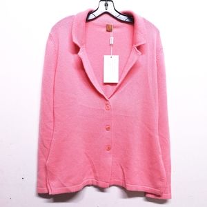 NWT Giorgio's Palm Beach Pink 100% Cashmere Fitted 3-Button Collared Cardigan XL